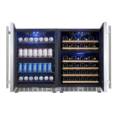 WineCools- KBUSF54BW 48" 3-Zone LOW E Glass Beverage and Wine Cooler COMBO