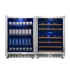 WineCools- KBUSF54BW 48" 3-Zone LOW E Glass Beverage and Wine Cooler COMBO