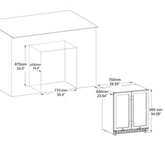 WineCools- KBUSF66BW 30" Under Counter Low-E Glass Door Wine and Beer Cooler Combo