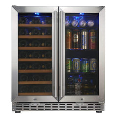 WineCools- KBUSF66BW 30" Under Counter Low-E Glass Door Wine and Beer Cooler Combo