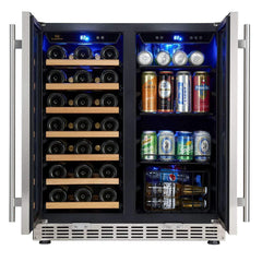 WineCools- KBUSF66BW 30" Under Counter Low-E Glass Door Wine and Beer Cooler Combo