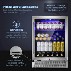 Antarctic Star 24 Inch Beverage Refrigerator Buit-in Wine Cooler  Clear Glass Door Digital Memory Temperature