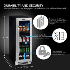 Whynter 12 Inch Built-In 60 Can Undercounter Stainless Steel Beverage Refrigerator BBR-638SB