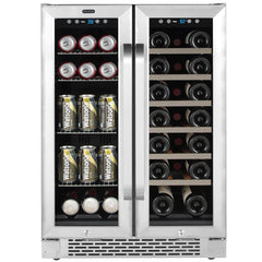 Whynter 24" Built-In French Door Dual Zone 20 Bottle Wine 60 Can Beverage Cooler BWB-2060FDS