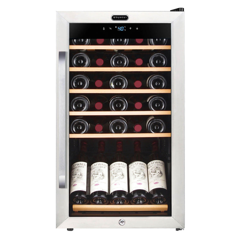 Whynter 34 Bottle Freestanding Stainless Steel Refrigerator with Display Shelf and Digital Control FWC-341TS